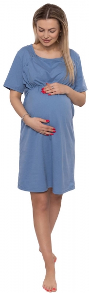 Be MaaMaa Dámská těhotenská/kojící noční košile Luna, jeans, vel. XXL, Velikost: XXL (44)