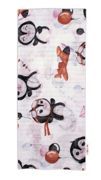 Baby Nellys Kvalitní bavlněná plenka - Tetra Premium, 70x80 cm - Tučňáci, růžovo/bílá