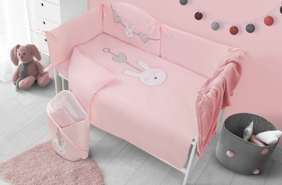 Belisima Luxusní 5-dílná sada do postýlky s mantinelem - Toys 120x90cm, růžová