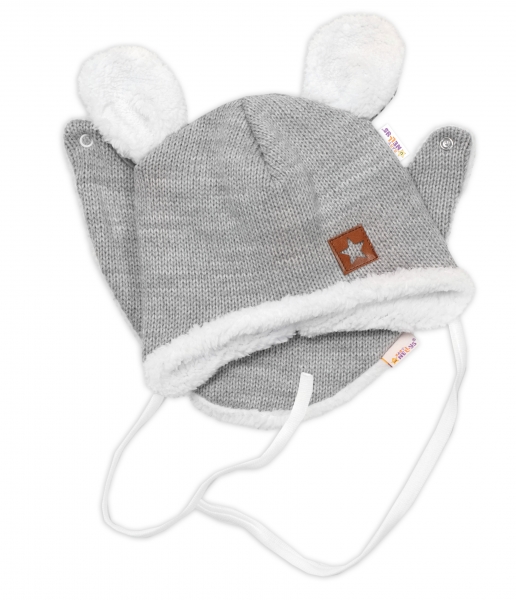 Baby Nellys Pletená zimní čepice s kožíškem a šátkem Star, šedá, vel. 80/86, Velikost: 80-86 (12-18m)