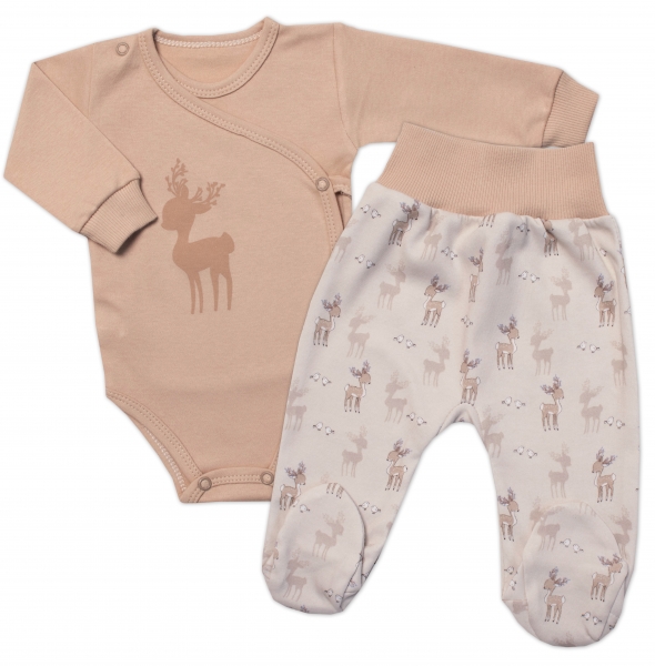 Mrofi 2-dílná sada body dl. rukáv + polodupačky Jelínek s potiskem - cappuccino