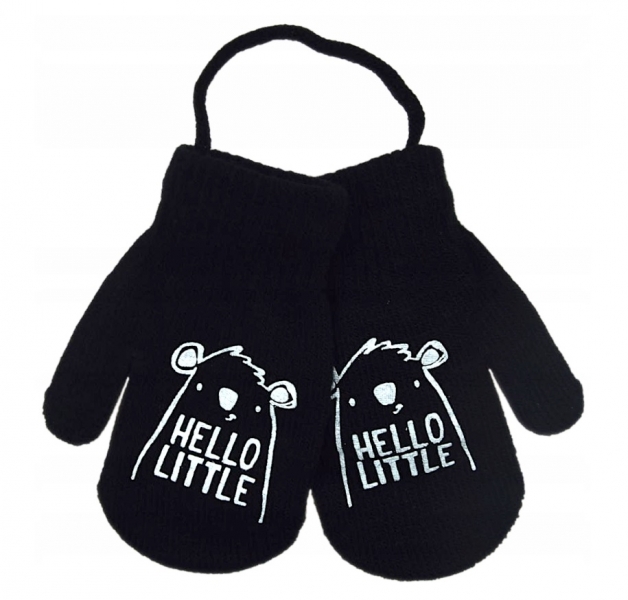 YO! Zimní chlapecké rukavičky se šňůrkou Hello Little - černé, vel. 98/104