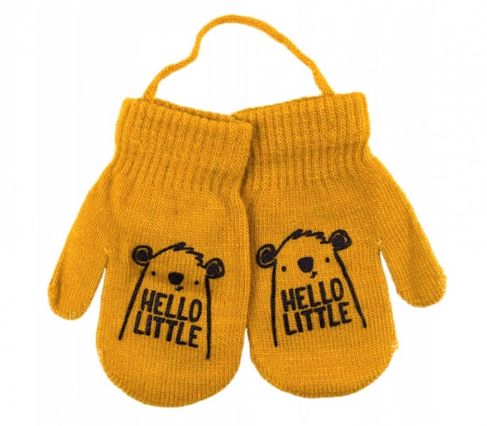 YO! Zimní chlapecké rukavičky se šňůrkou Hello Little - hořčicové, veľ. 98/104