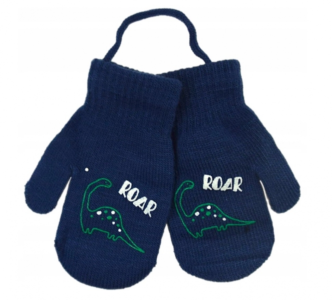 YO! Zimní chlapecké rukavičky se šňůrkou Roar Dino - granátové, vel. 98/104