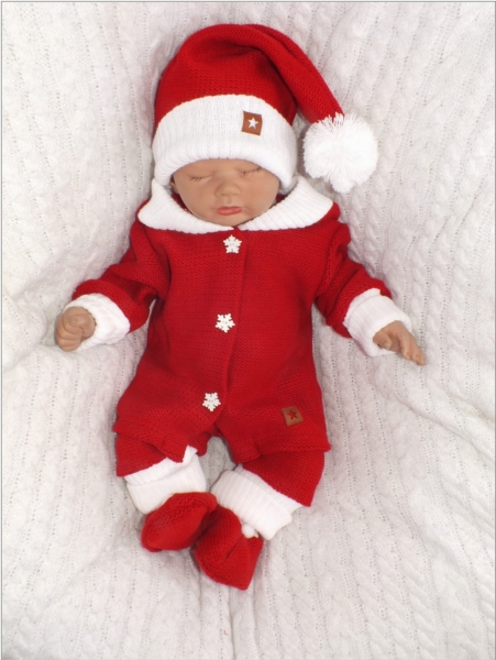 Z&Z 3-dílná pletená souprava, kabátek, kalhoty a botičky Baby Santa, červená