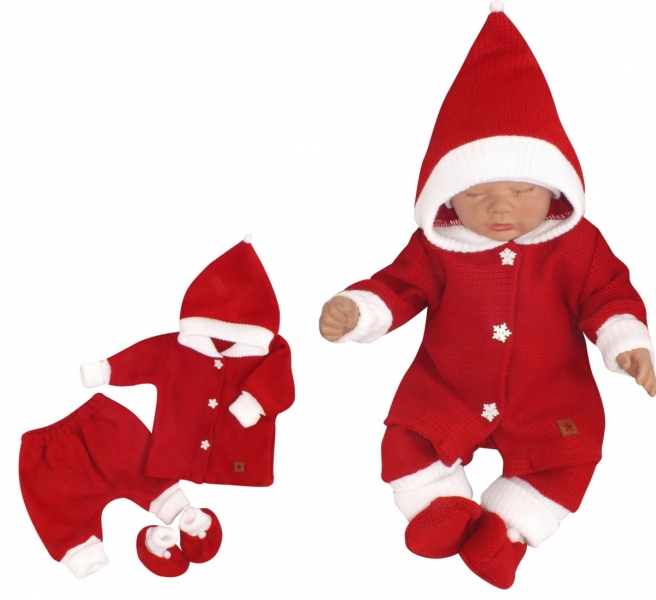 Z&Z 3-dílná pletená souprava, kabátek, kalhoty a botičky Baby Santa, červená, vel. 86, Velikost: 86 (12-18m)