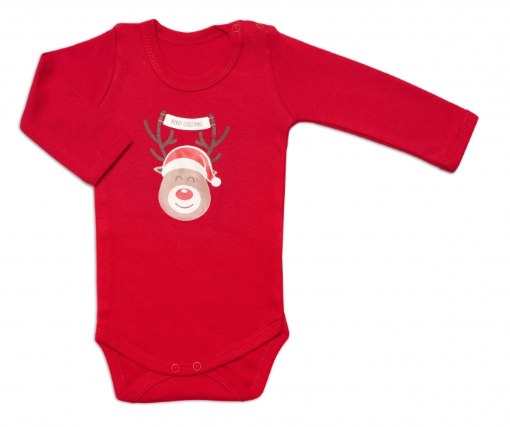 Mamatti Kojenecké body dlouhý rukáv, zap. u krku, Vánoce, červené, Velikost: 68 (3-6m)