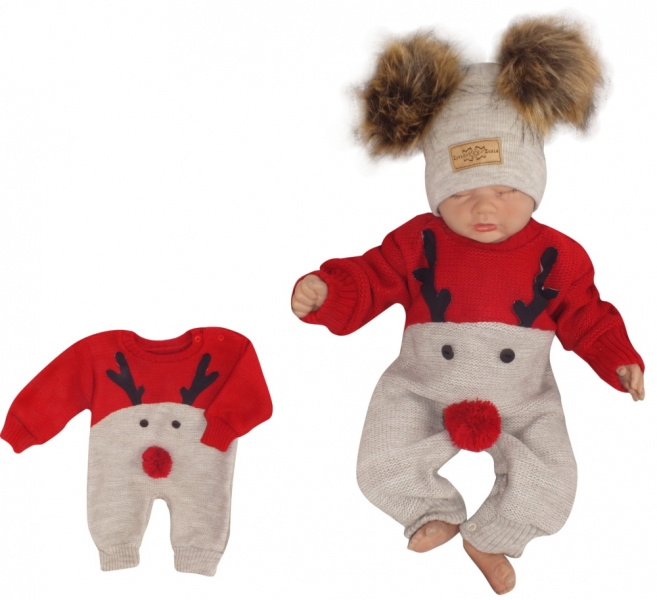 Z&Z Dětský pletený Vánoční overálek Baby Sob, červený, vel. 86, Velikost: 86 (12-18m)
