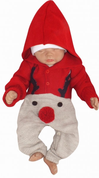Z&Z Dětský pletený Vánoční overálek s kapucí a knoflíčky Baby Sob, červený, vel. 62
