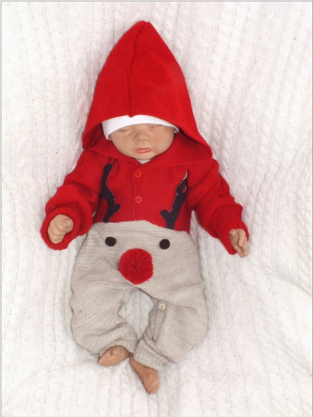 Z&Z Dětský pletený Vánoční overálek s kapucí a knoflíčky Baby Sob, červený, vel. 74