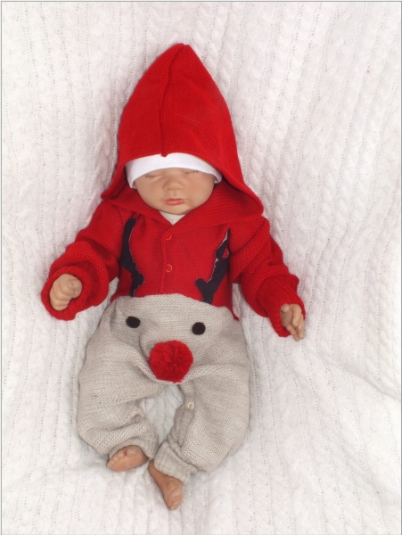 Z&Z Dětský pletený Vánoční overálek s kapucí a knoflíčky Baby Sob, červený, vel. 80