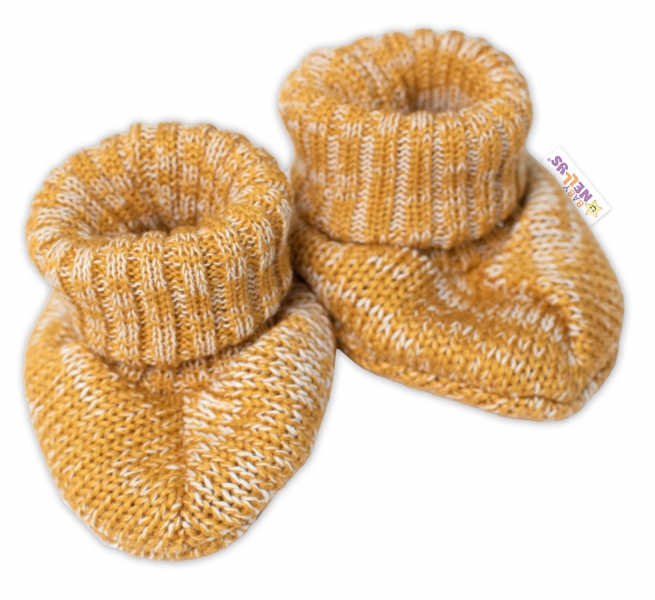 Baby Nellys Pletené botičky/capáčky STAR Hand Made, medové žihané, vel. 80/86