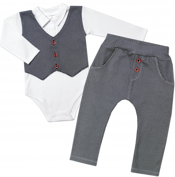 Body dl. rukáv + kalhoty Cool boy Mrofi, vzor Pepito - granát/bílá, vel. 92