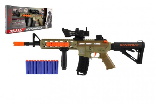 Samopal na pěnové náboje + náboje 12ks plast 60cm na baterie se světlem, zvukem v kra