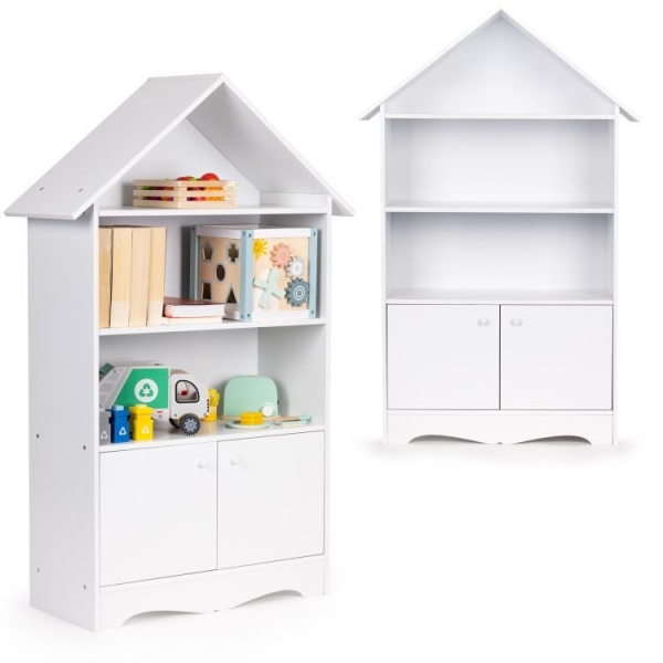 Dřevěná knihovna/skříň na hračky Eco Toys Domeček, bílá