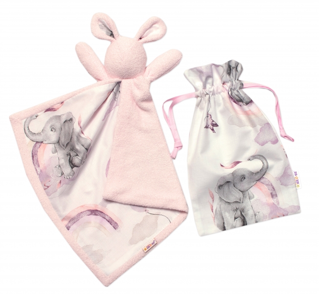 Baby Nellys Mazlík, přítulníček Zajíček, fleece + bavlna, Slon a duha, růžový