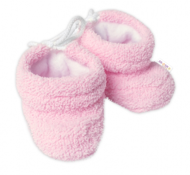 Kojenecké froté botičky/capačky Baby Nellys - růžové, 3 - 6m