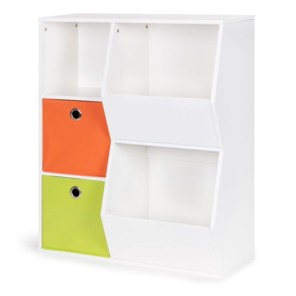 Dřevěná knihovna/skříň na hračky Eco Toys - bílá/oranžová/zelená 6 přihrádek