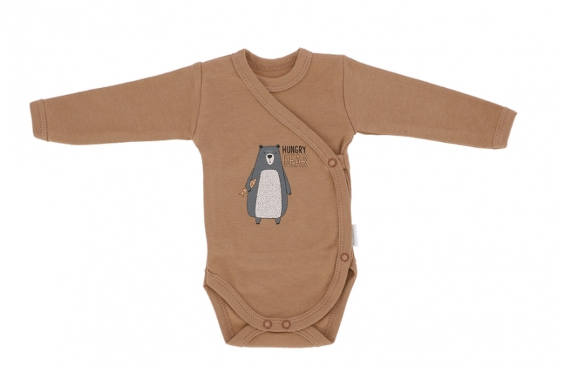 Kojenecké body, dlouhý rukáv Mamatti, zap. bokem, Bear, Velikost: 50 (0-1m)