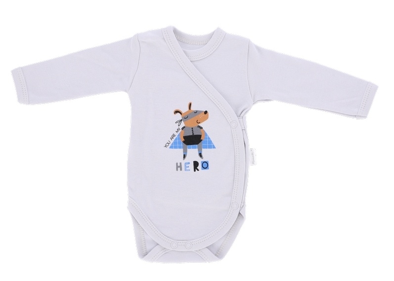 Kojenecké body, dlouhý rukáv Mamatti, zap. bokem, Hero, šedé, vel. 62, Velikost: 62 (2-3m)