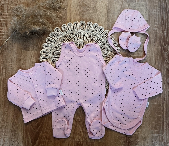 Soupravička do porodnice pro miminko Mamatti, Little Dots, růžová, vel. 62