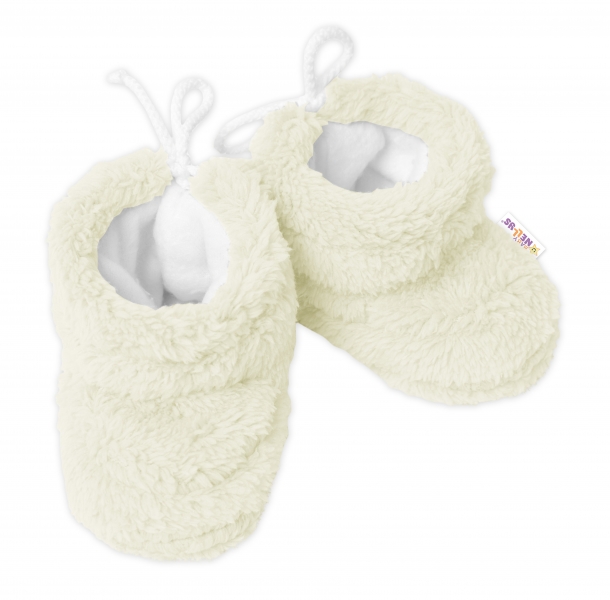Zimní, chlupáčkové botičky/capačky Baby Nellys - smetanové, 3 - 6 m
