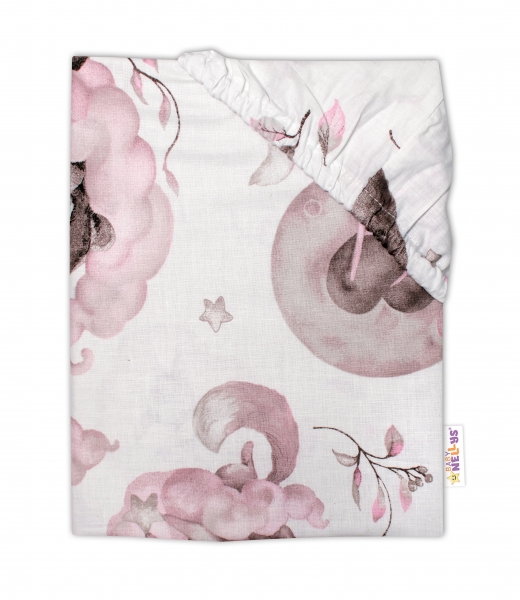 Dětské bavlněné prostěradlo do postýlky Baby Nellys, Zvířátka na mráčku, růžové, 140x70 cm, Velikost: 140x70