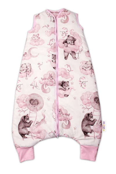 Spací vak s nohavičkami 88 cm Baby Nellys, Zvířátka na mráčku, růžový