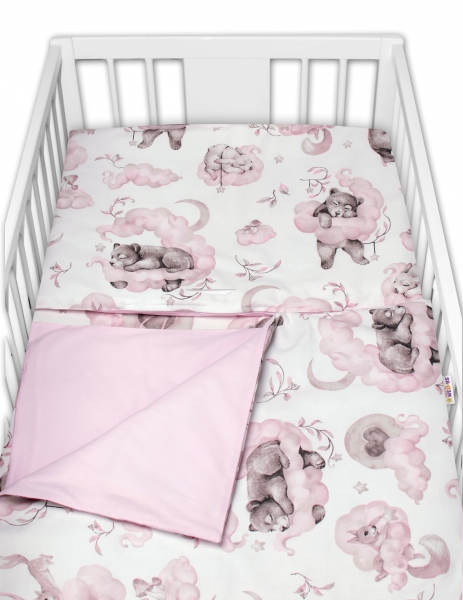 2-dílné bavlněné povlečení Baby Nellys, Zvířátka na mráčku, růžová/bílá, 135x100 cm, Velikost: 135x100