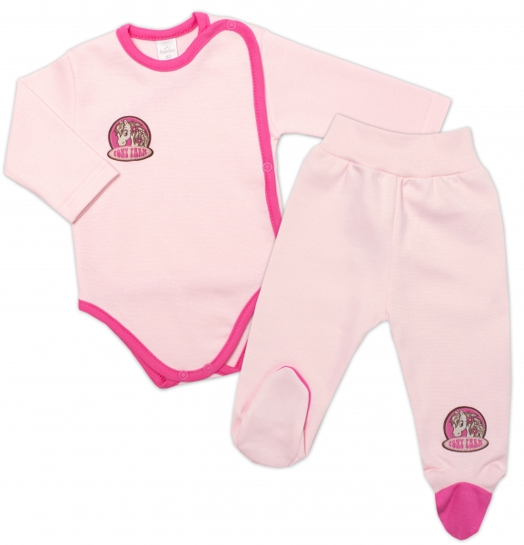 2-dílná sada G-baby body dl. rukáv zap. bokem + polodupačky Pony Farm, růžová, vel. 62