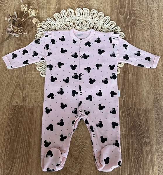Kojenecký bavlněný overal Mamatti, Baby Mouse - růžový s potiskem, vel. 80