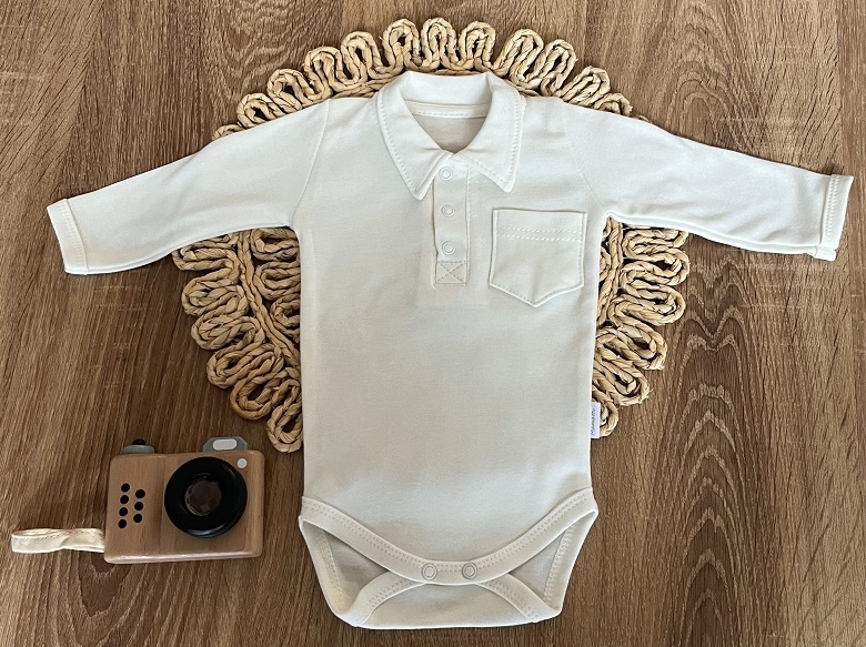 Bavlněné body polo dl. rukáv Mamatti, Kosmos - bílé, vel. 74