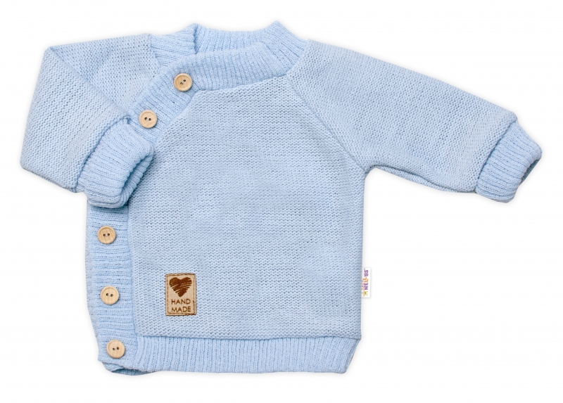 Dětský pletený svetřík s knoflíčky, zap. bokem, Hand Made Baby Nellys, modrý, vel. 68/74