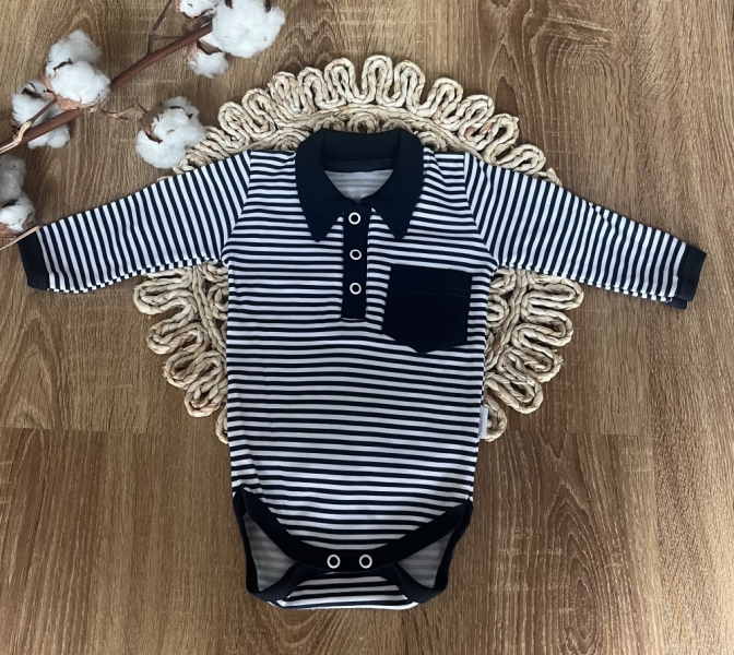Body polo dl. rukáv bavlna Mamatti, Sailor, černé s proužkem, vel. 86