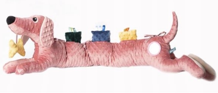 Multifunkční senzorická hračka Hencz Toys s chrastítkem a zrcátkem - Pejsek, pudrová