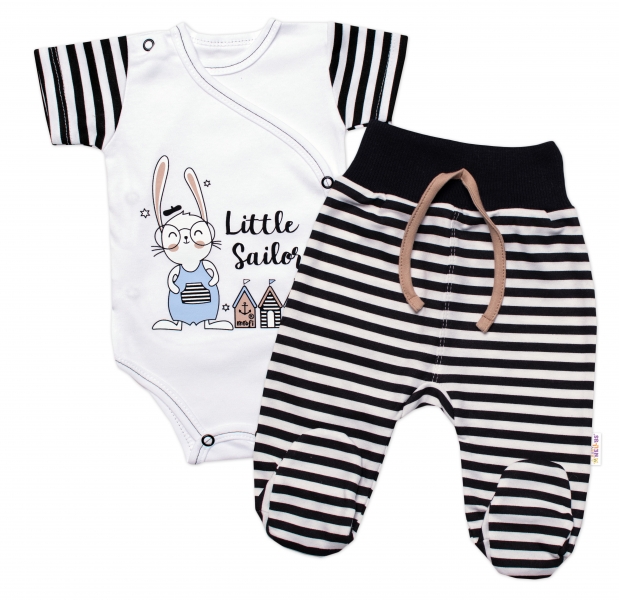 2-dílná sada body zap. bokem + polodupačky Little Sailor, Mrofi, bílá/černá
