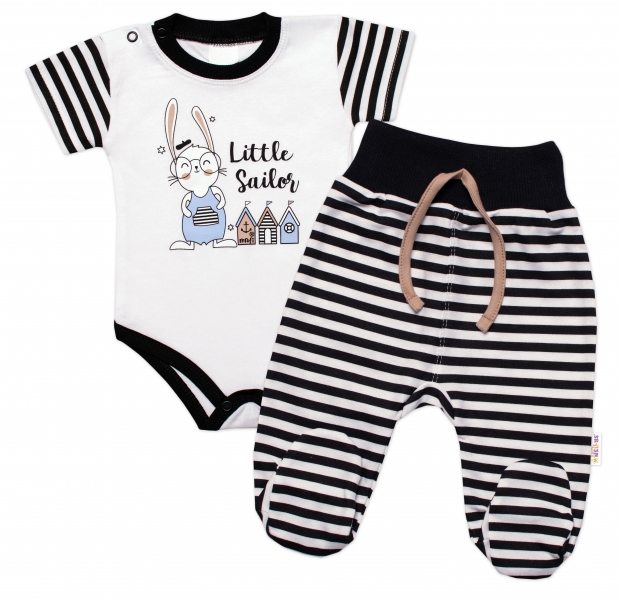 2-dílná sada body zap. u krku + polodupačky Little Sailor, Mrofi, bílá/černá