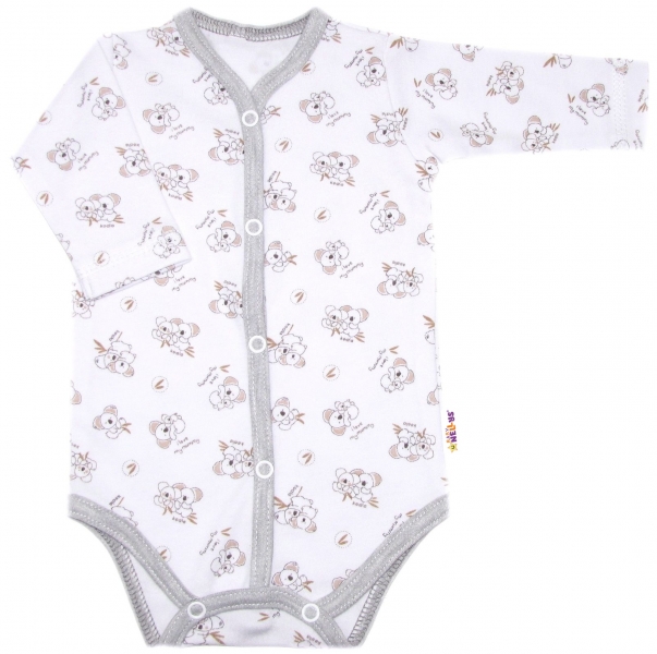 Kojenecké body dl.rukáv, zap. uprostřed, bavlna Koala Basic, Baby Nellys, šedý lem, vel.62