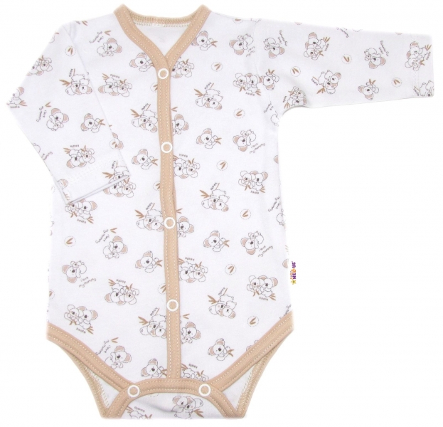 Kojenecké body dl.rukáv, zap. uprostřed, bavlna Koala Basic, Baby Nellys, béžový lem