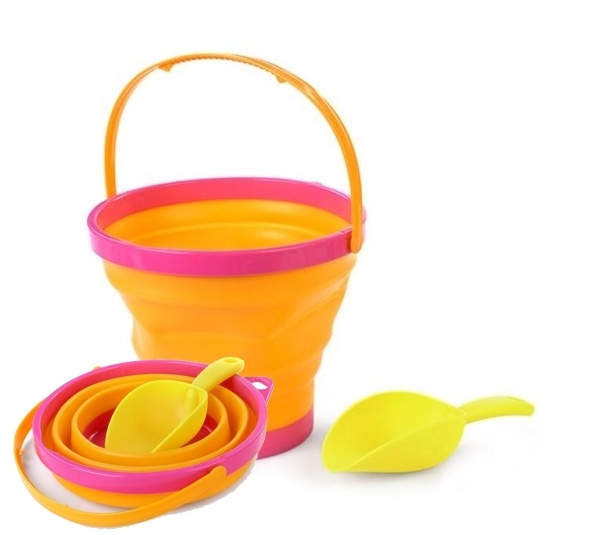 Skládací silikonový kyblík nejen na písek + lopatka Edu&Fun, oranžový