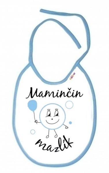 Baby Nellys Nepromokavý bryndáček  Maminčin mazlík, 24 x 27 cm - bílý s modrým lemem