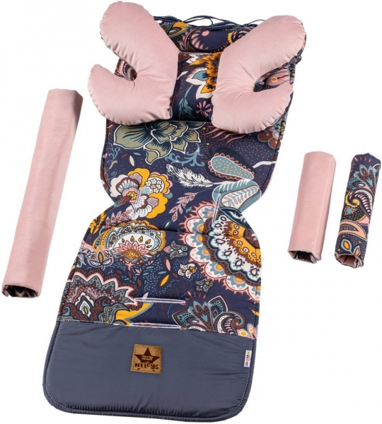Sada do kočárku, oboustranná 5D Velvet Boho, Baby Nellys, granátová/pudrová