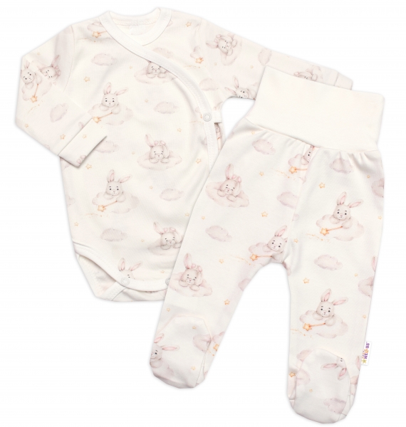 Zavinovací kojenecké body + polodupačky 2D sada, Baby Nellys, Králičci, krémová, vel. 62