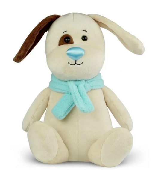 Plyšový pes Plush Scarves Animals, 25 cm, krémový s modrým nosíkem