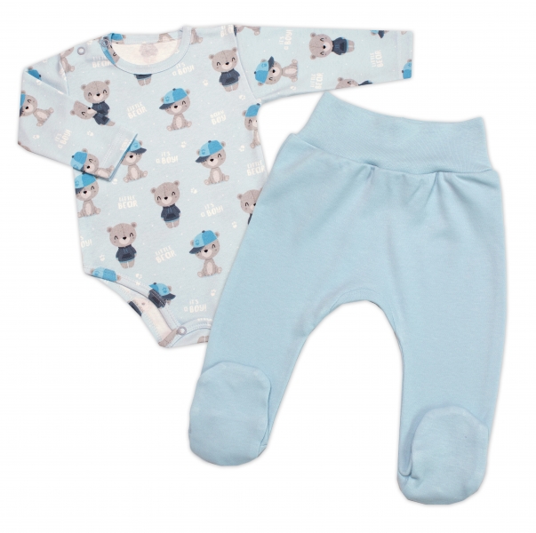 Kojenecké body zap. u krku + polodupačky Bear Baby, 2D sada, Mrofi, modrá, vel. 74