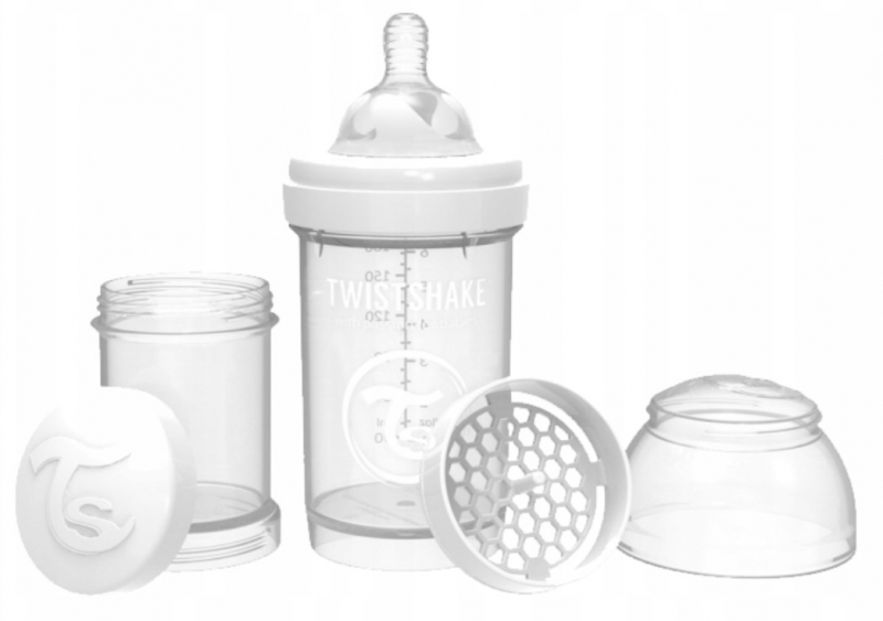 Antikoliková láhev, Twistshake se savičkou, 0 m+, 180 ml, White