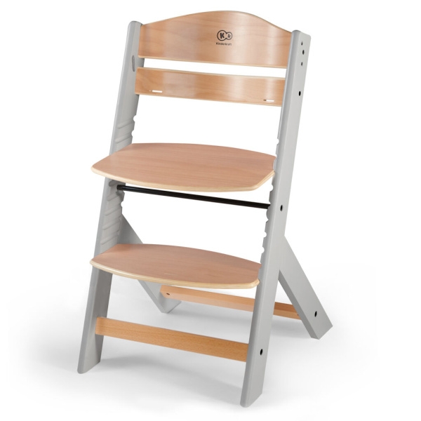 Dřevěná jídelní židlička, stoleček  3 v 1 - Enock Kinderkraft, šedá/natural