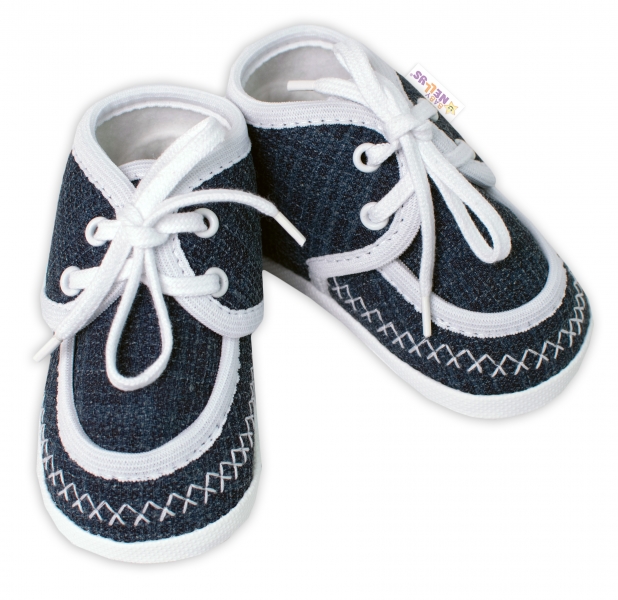 Kojenecké capáčky/botičky s obšitím, Baby Nellys, jeans, vel. 62/68, 11,5cm