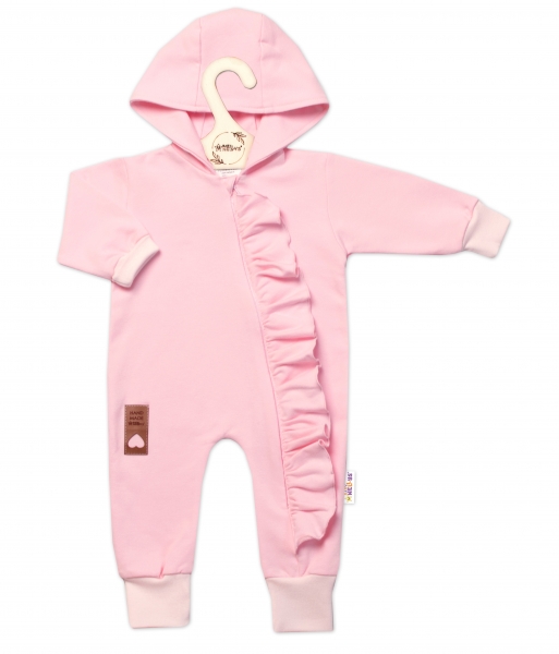 Teplákový overal s volánkem a kapucí GIRL, Baby Nellys, sv. růžový, vel. 68
