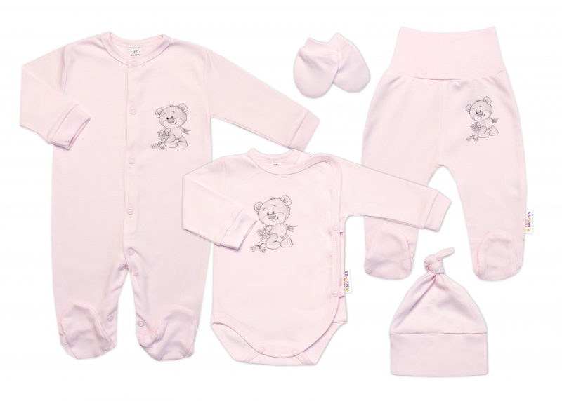 Soupravička do porodnice 5-dílná, Baby Nellys, Little Teddy, růžová, vel. 62